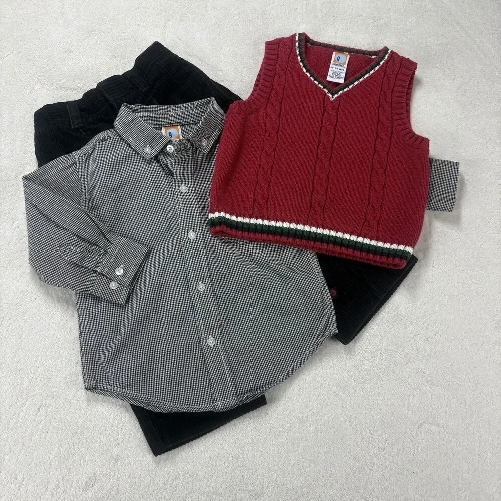Vtg Y2K Gymboree 3 pc Holiday Cheer Boys 18M-24M Black Red Photos Church Attire